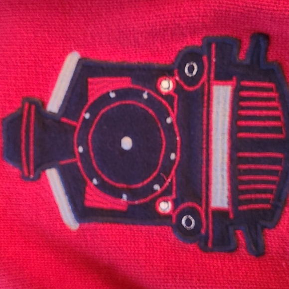 Red and navy train knit pullover sweater - Picture 3 of 3